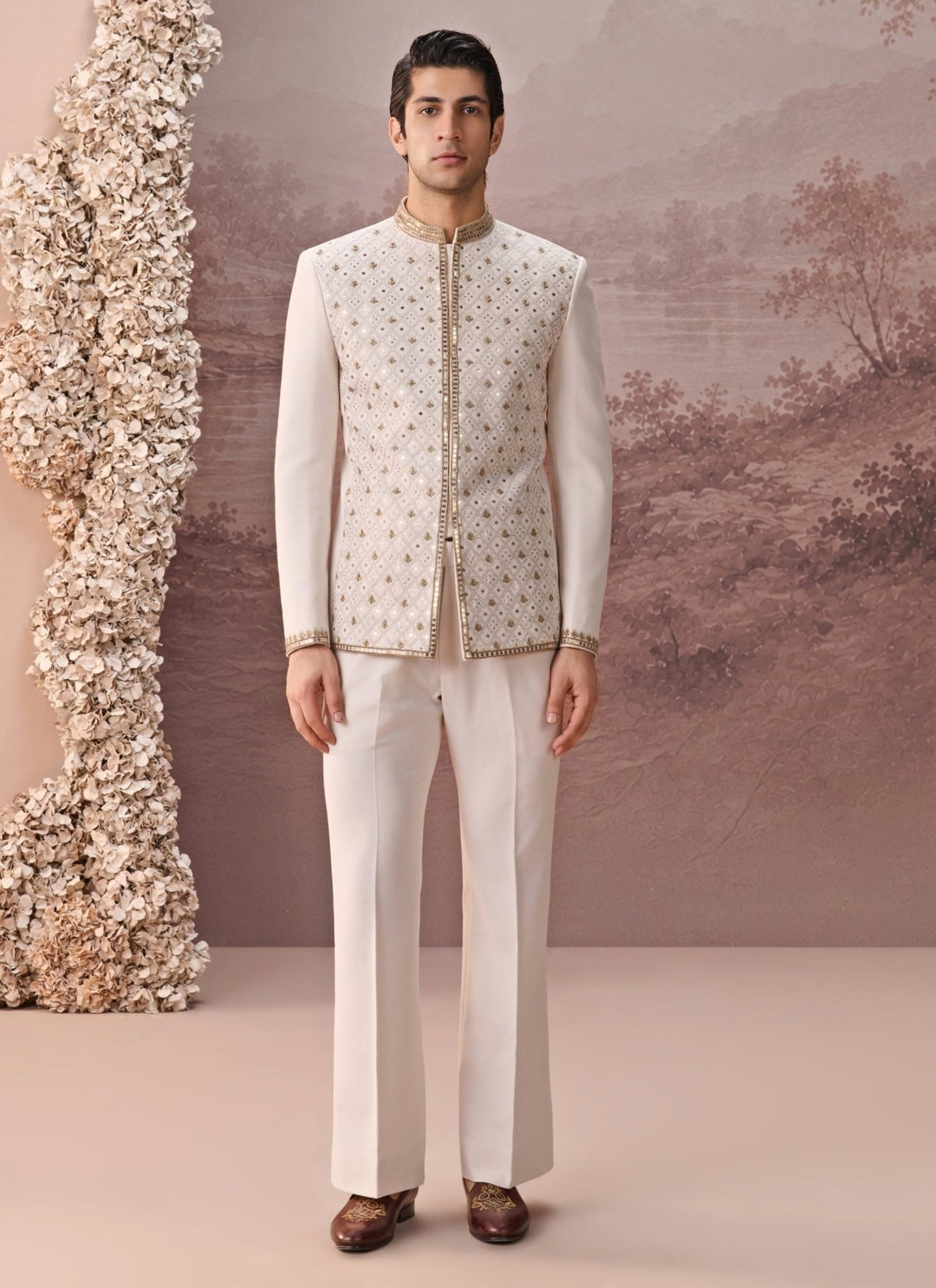 Contrast by Parth Ivory Twill Suiting Bandhgala SetFabilicious Fashion