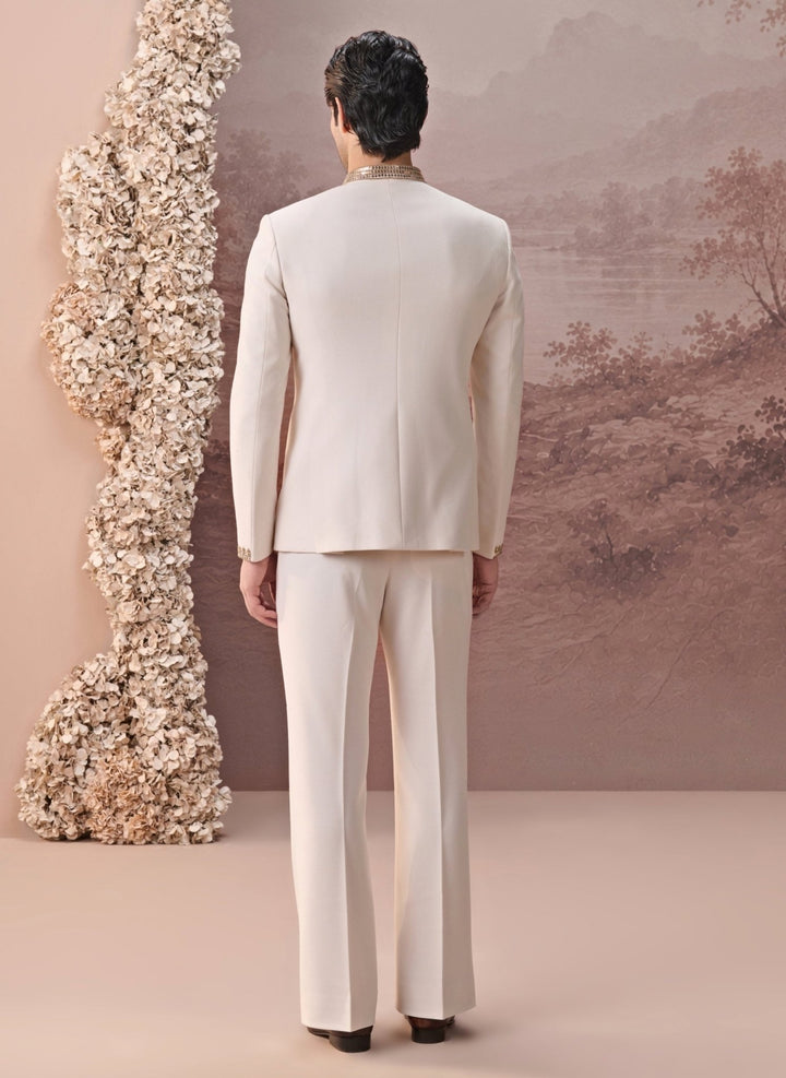 Contrast by Parth Ivory Twill Suiting Bandhgala SetFabilicious Fashion