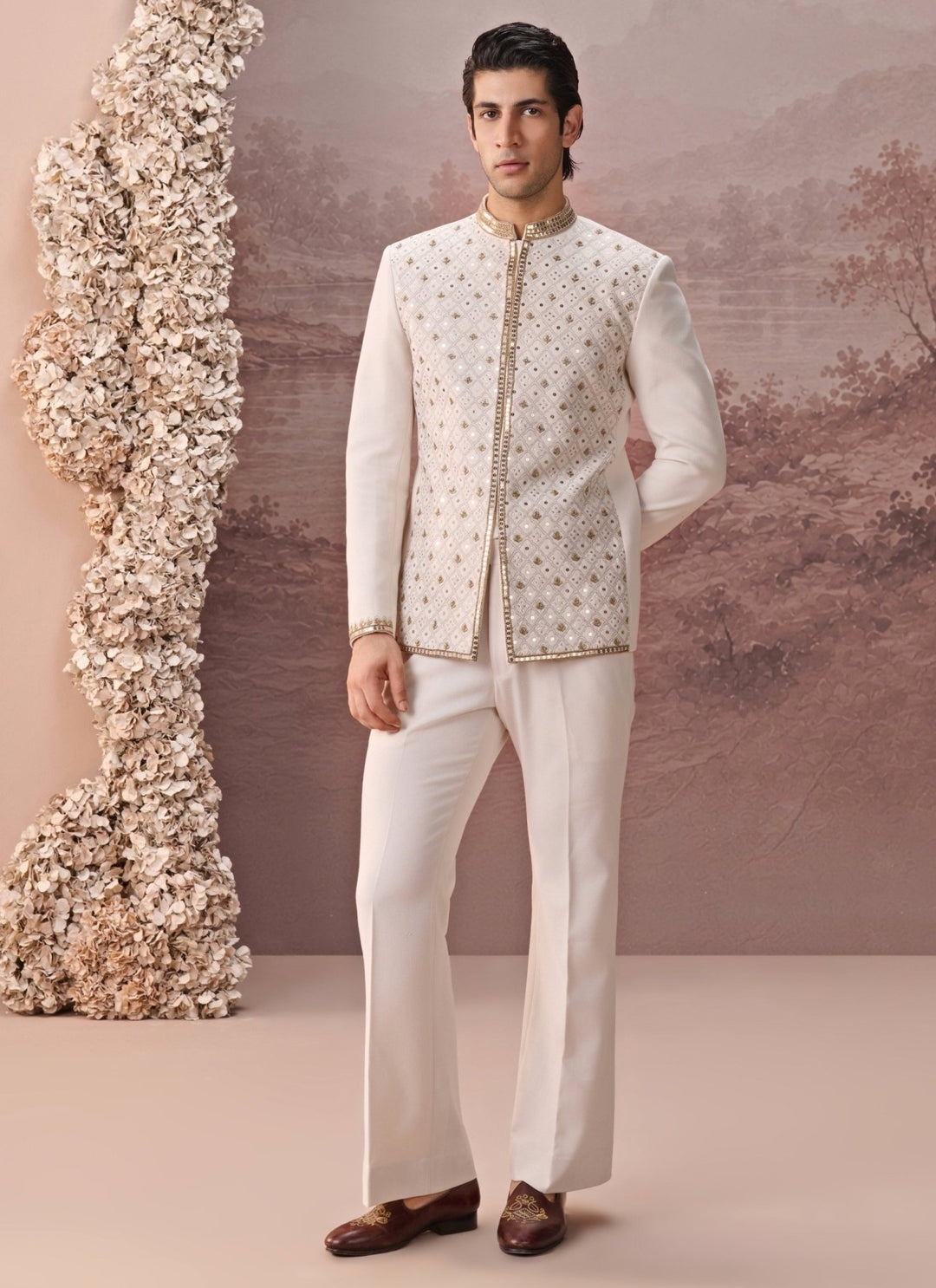 Contrast by Parth Ivory Twill Suiting Bandhgala SetFabilicious Fashion