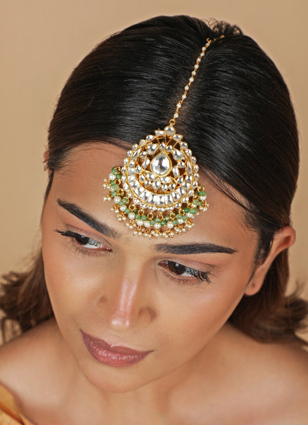 Jadau Matte Gold Bridal Maangtikka Riana Jewellery - Fabilicious Fashion