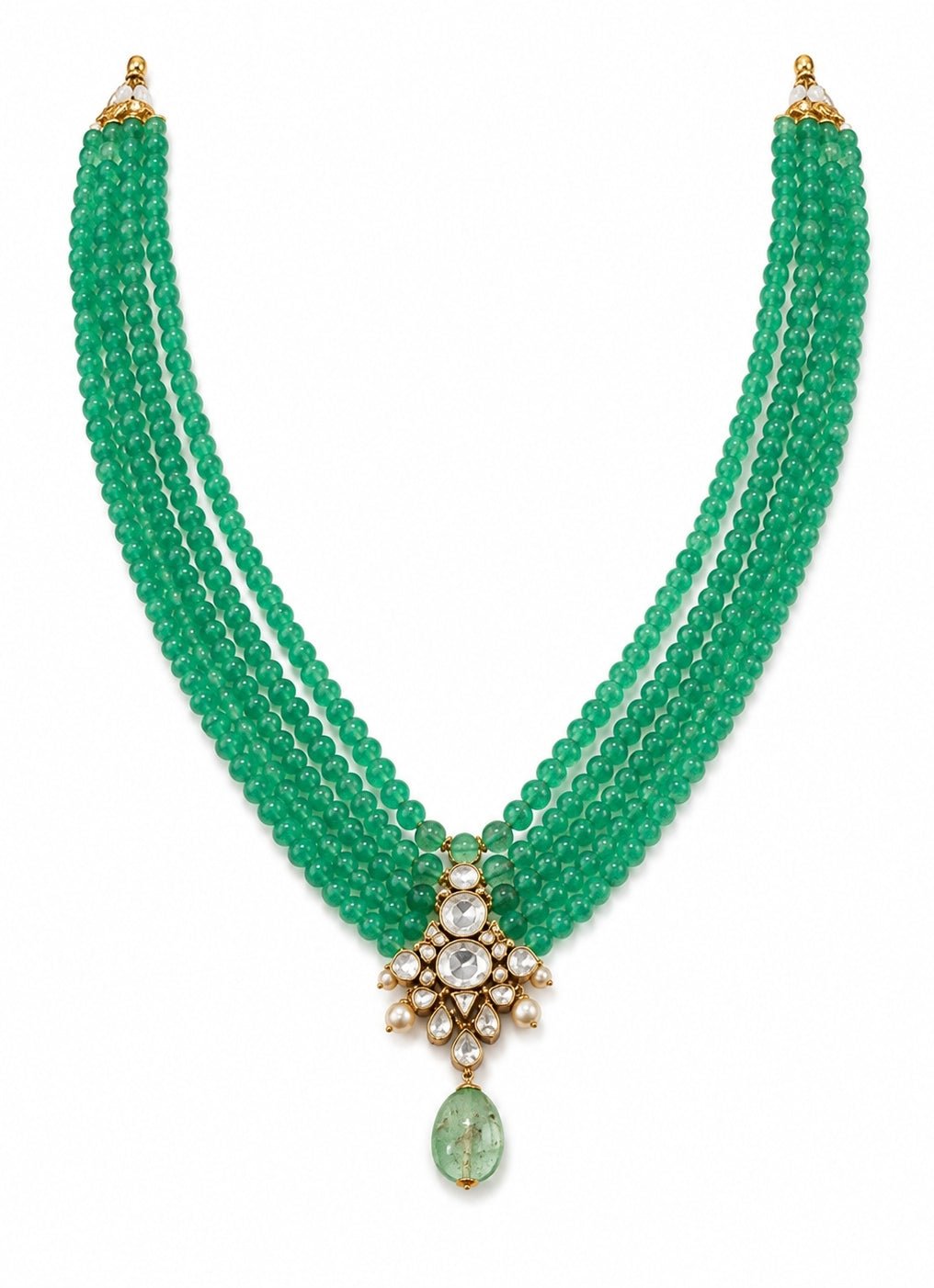 Vivinia By Vidhi Mehra Jade Green Beaded Kundan Pendant MalaFabilicious Fashion