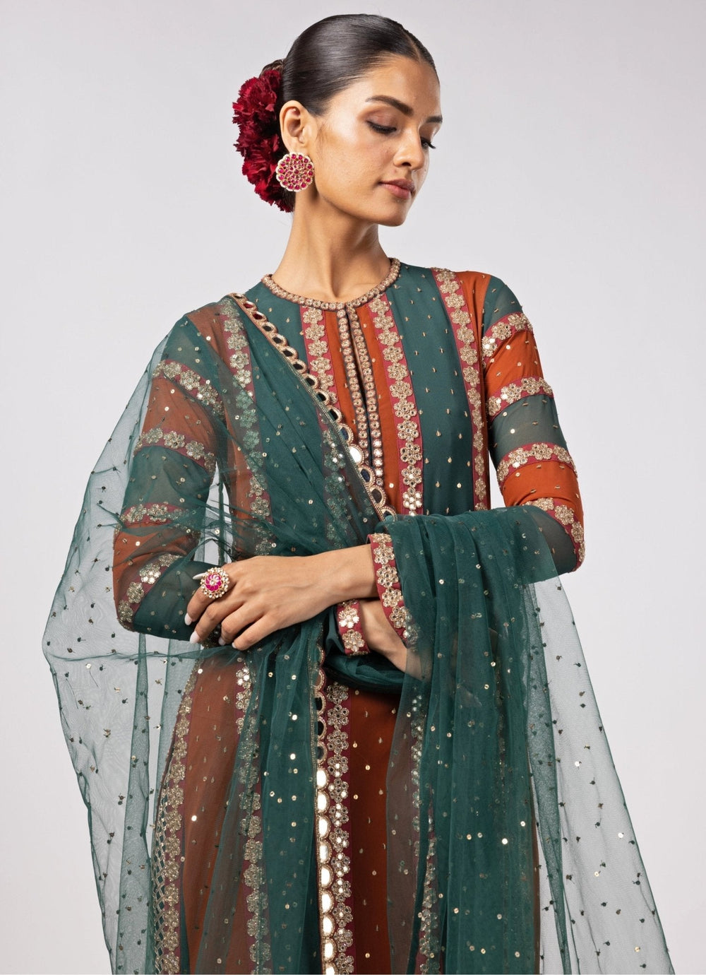Jade Green Gota Embroidered Kurta Pants Set Vvani by Vani Vats - Fabilicious Fashion