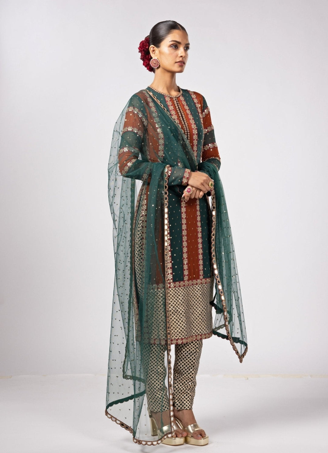 Jade Green Gota Embroidered Kurta Pants Set Vvani by Vani Vats - Fabilicious Fashion