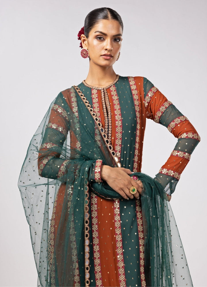 Jade Green Gota Embroidered Kurta Pants Set Vvani by Vani Vats - Fabilicious Fashion