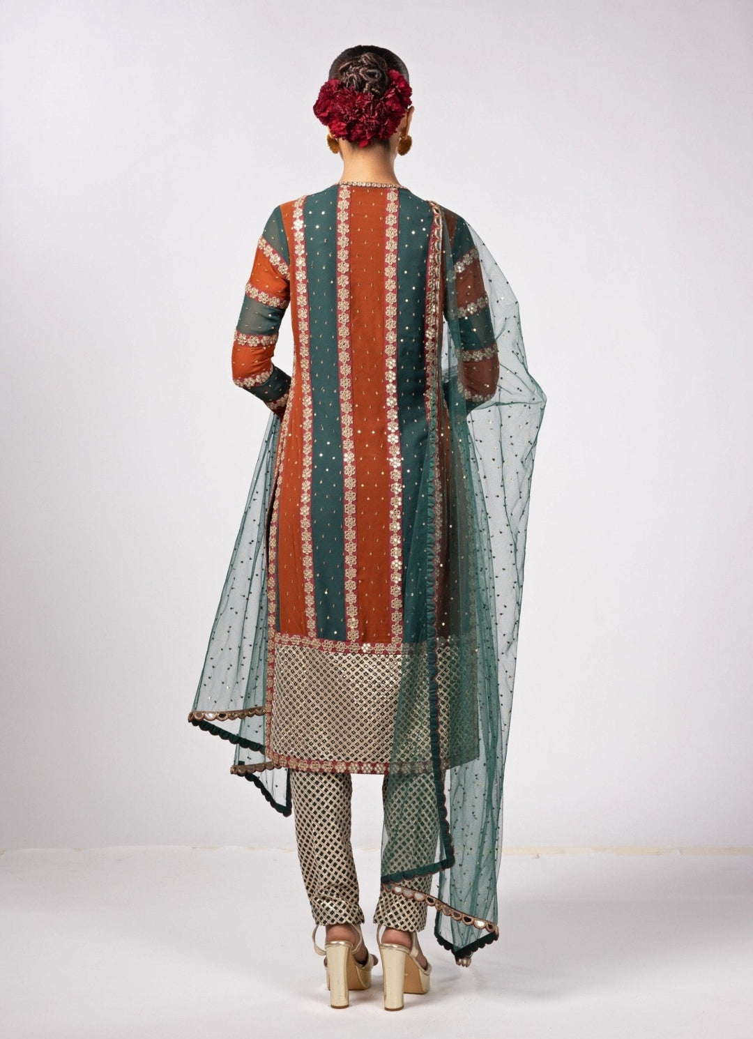 Jade Green Gota Embroidered Kurta Pants Set Vvani by Vani Vats - Fabilicious Fashion