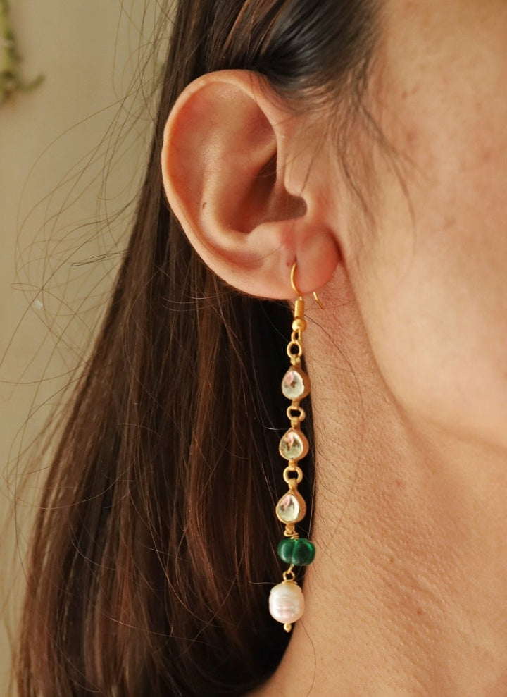 Do Taara Jade Green Kundan And Pearl EarringsFabilicious Fashion