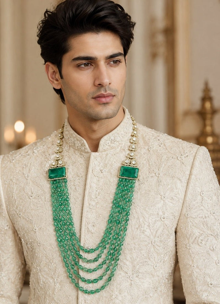Vivinia By Vidhi Mehra Jade Green Layered Beaded Kundan Groom MalaFabilicious Fashion