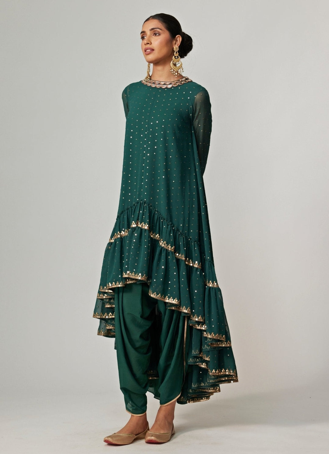 Jade Green Sequins Georgette Dhoti Kurta Set Vvani by Vani Vats - Fabilicious Fashion