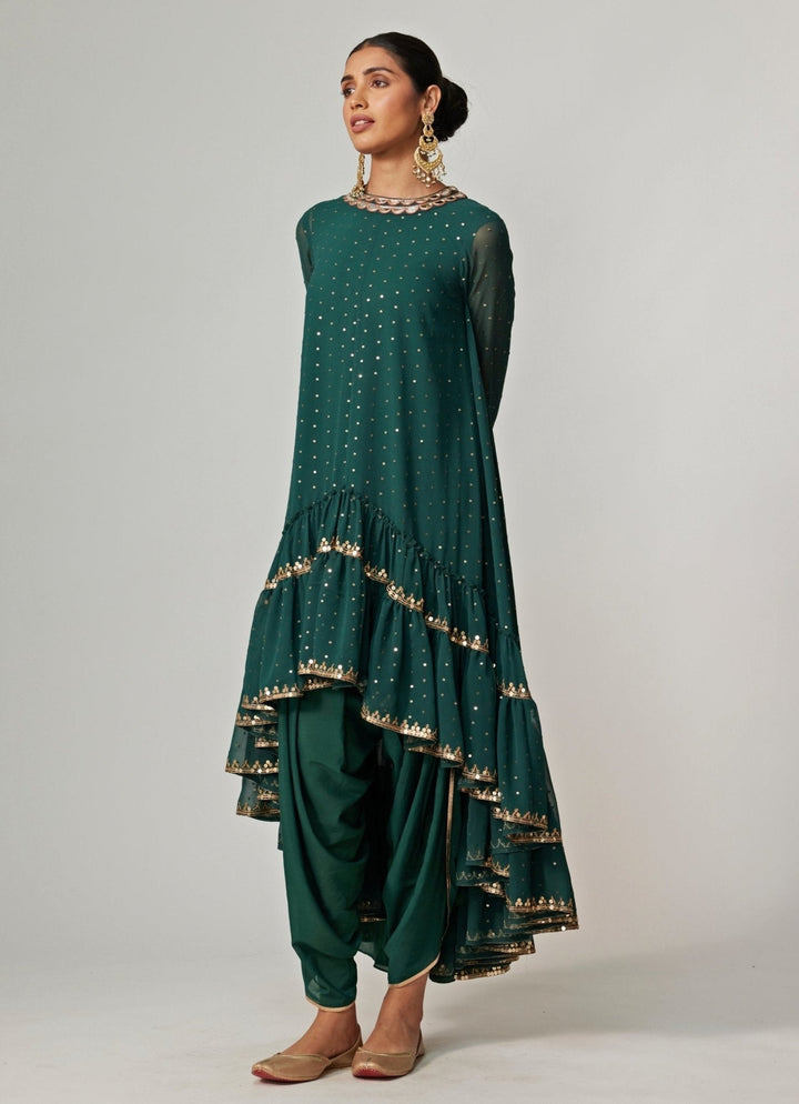 Jade Green Sequins Georgette Dhoti Kurta Set Vvani by Vani Vats - Fabilicious Fashion