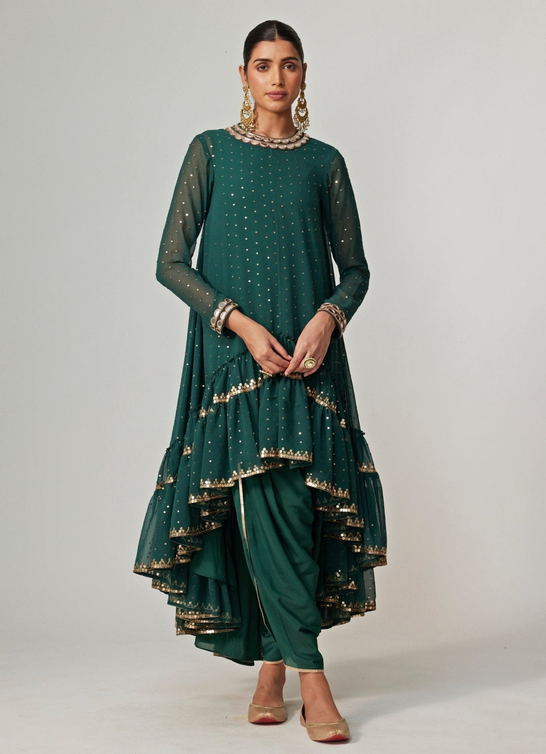 Jade Green Sequins Georgette Dhoti Kurta Set Vvani by Vani Vats - Fabilicious Fashion