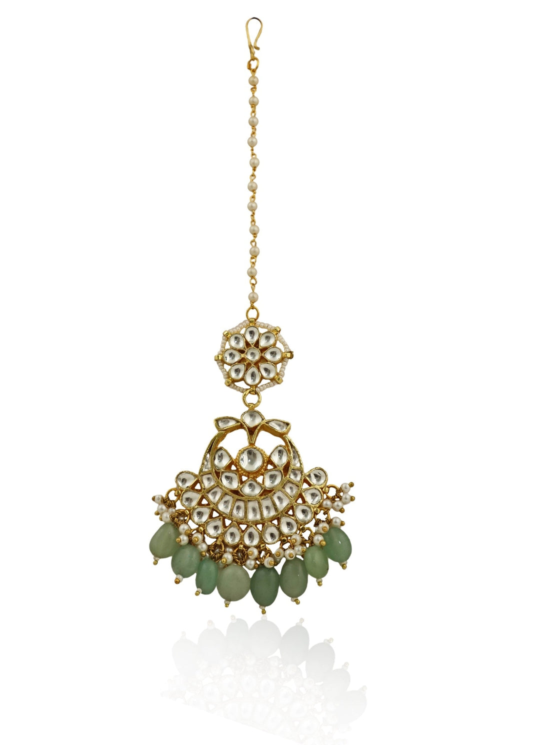 Jadtar And Sea Green Beaded Tikka Riana Jewellery - Fabilicious Fashion