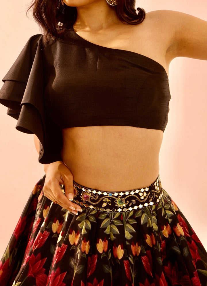 Kaya Black Printed Lehenga Set Rashika Sharma - Fabilicious Fashion