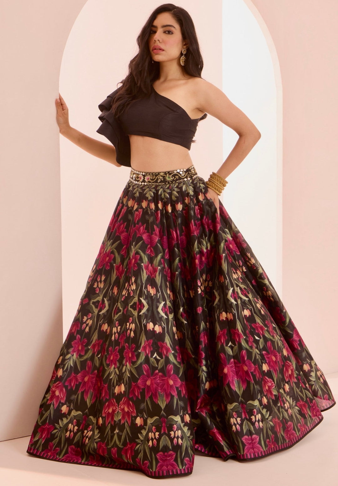 Kaya Black Printed Lehenga Set Rashika Sharma - Fabilicious Fashion