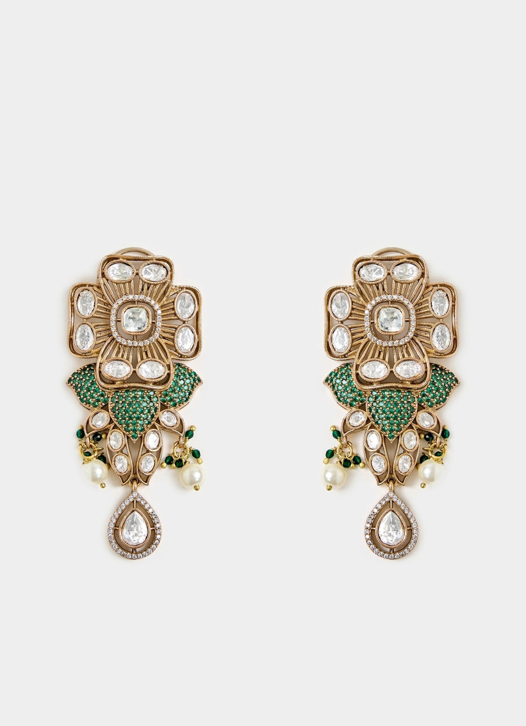 Kundan And Emerald Green Statement Necklace Set Vivinia By Vidhi Mehra - Fabilicious Fashion