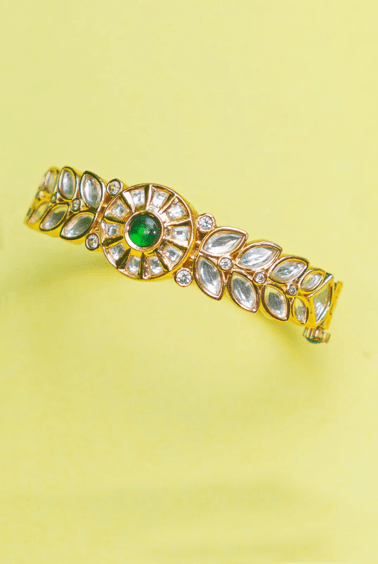 Kundan and Emerald Green Stone Kada Zevar by Geeta - Fabilicious Fashion