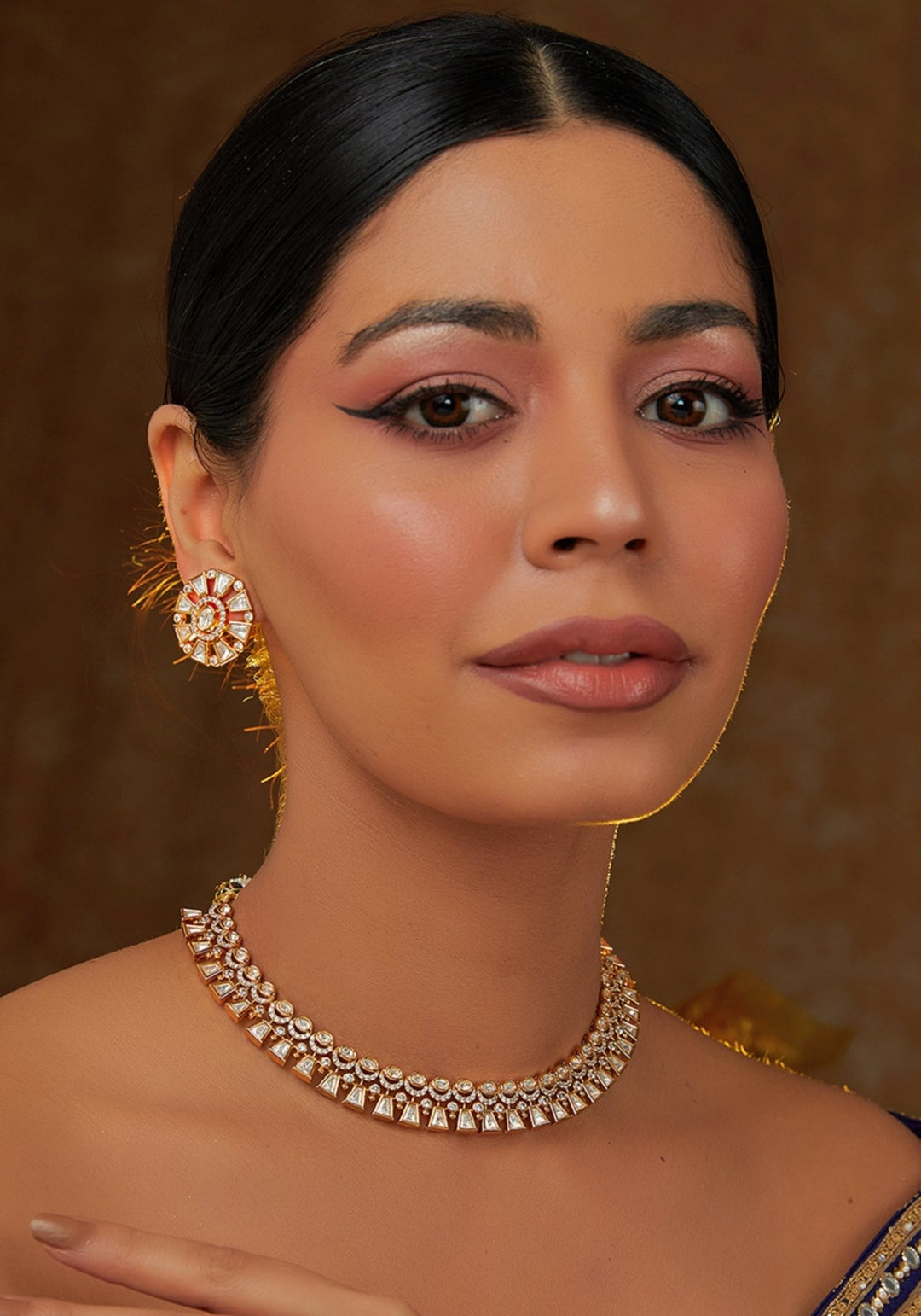Kundan And Faux Diamond Choker Necklace Set Zevar by Geeta - Fabilicious Fashion