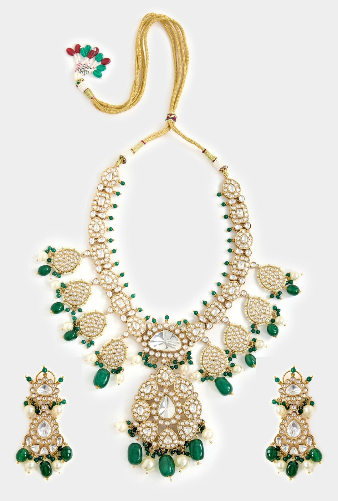 Kundan And Green Bead Bridal Necklace Set Vivinia By Vidhi Mehra - Fabilicious Fashion