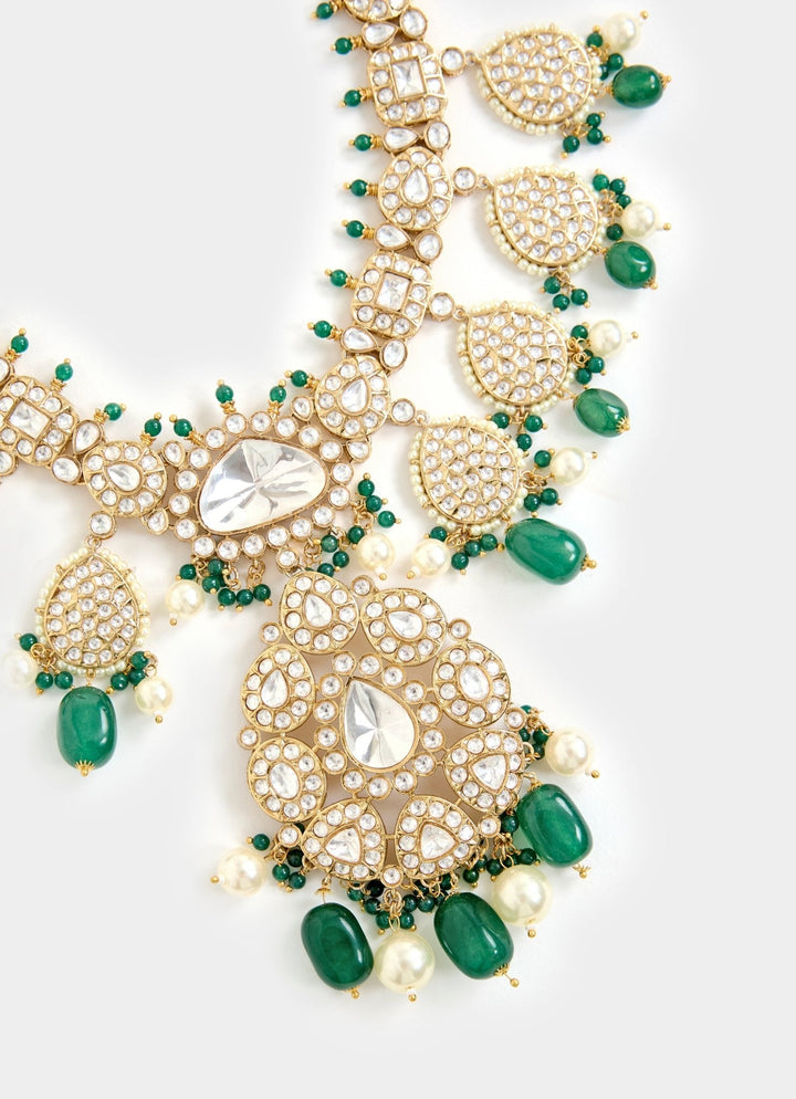 Kundan And Green Bead Bridal Necklace Set Vivinia By Vidhi Mehra - Fabilicious Fashion