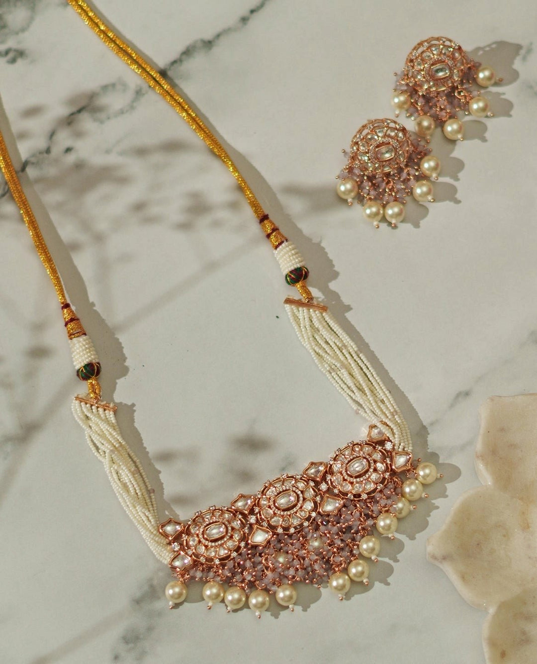 Kundan And Pearl Gold Necklace Set Zevar By Geeta - Fabilicious Fashion