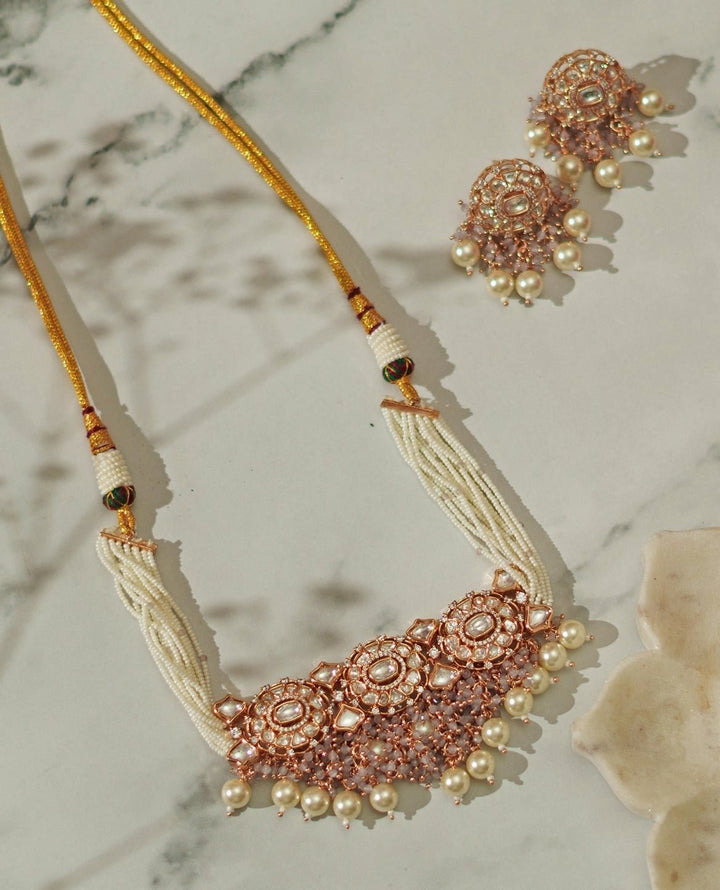 Kundan And Pearl Gold Necklace Set Zevar By Geeta - Fabilicious Fashion