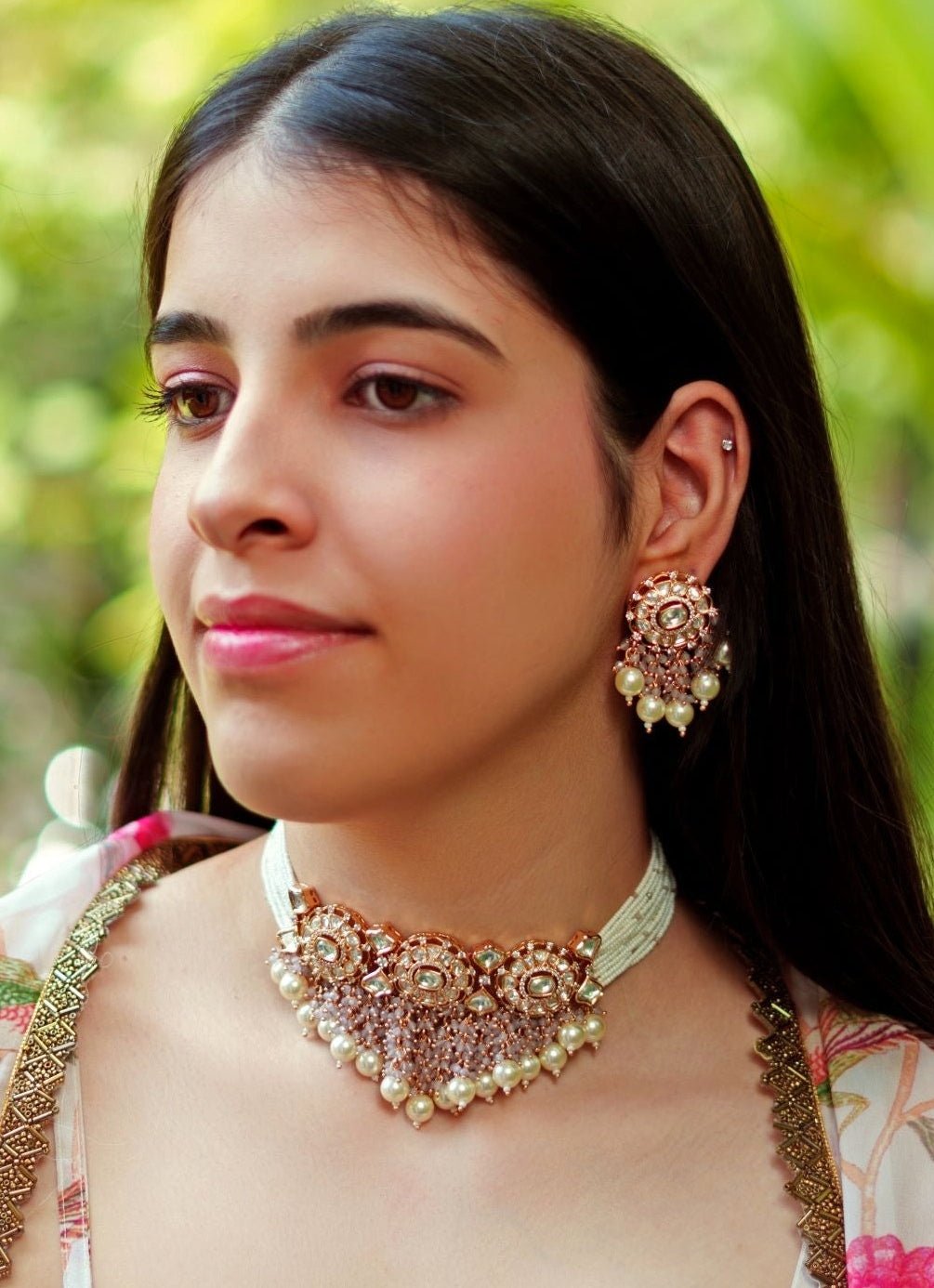 Kundan And Pearl Gold Necklace Set Zevar By Geeta - Fabilicious Fashion