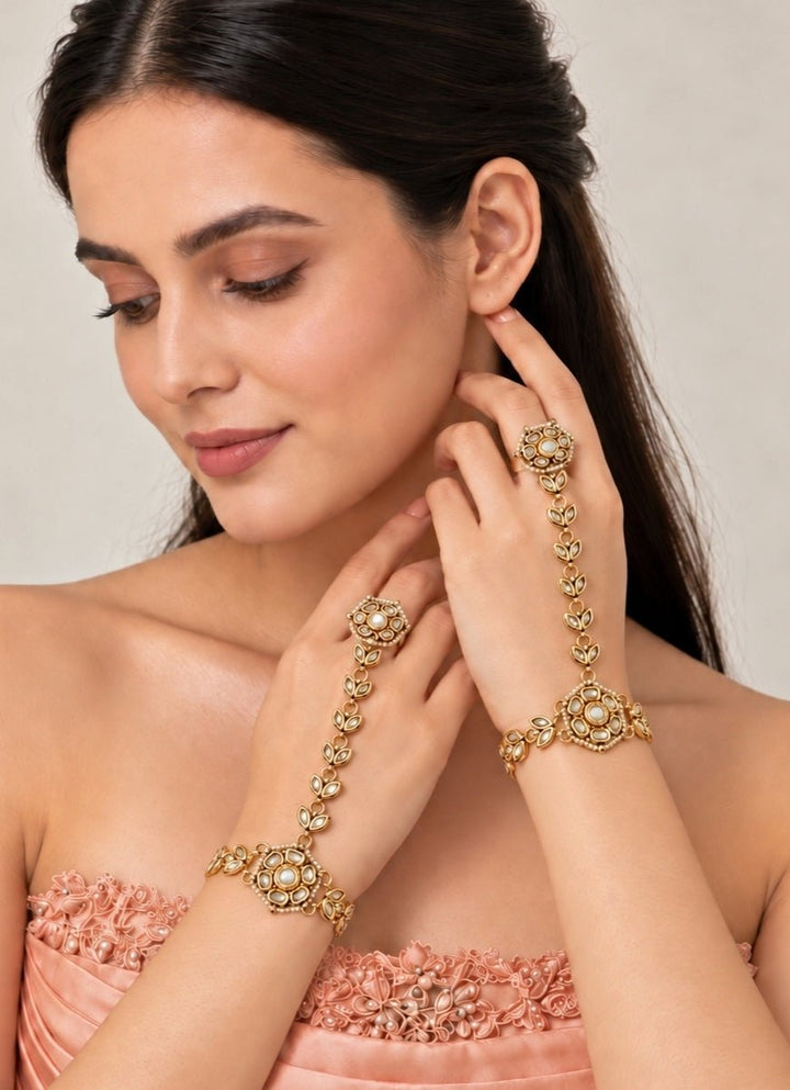 Vivinia By Vidhi Mehra Kundan And Pearl Leaf Haath PhoolFabilicious Fashion