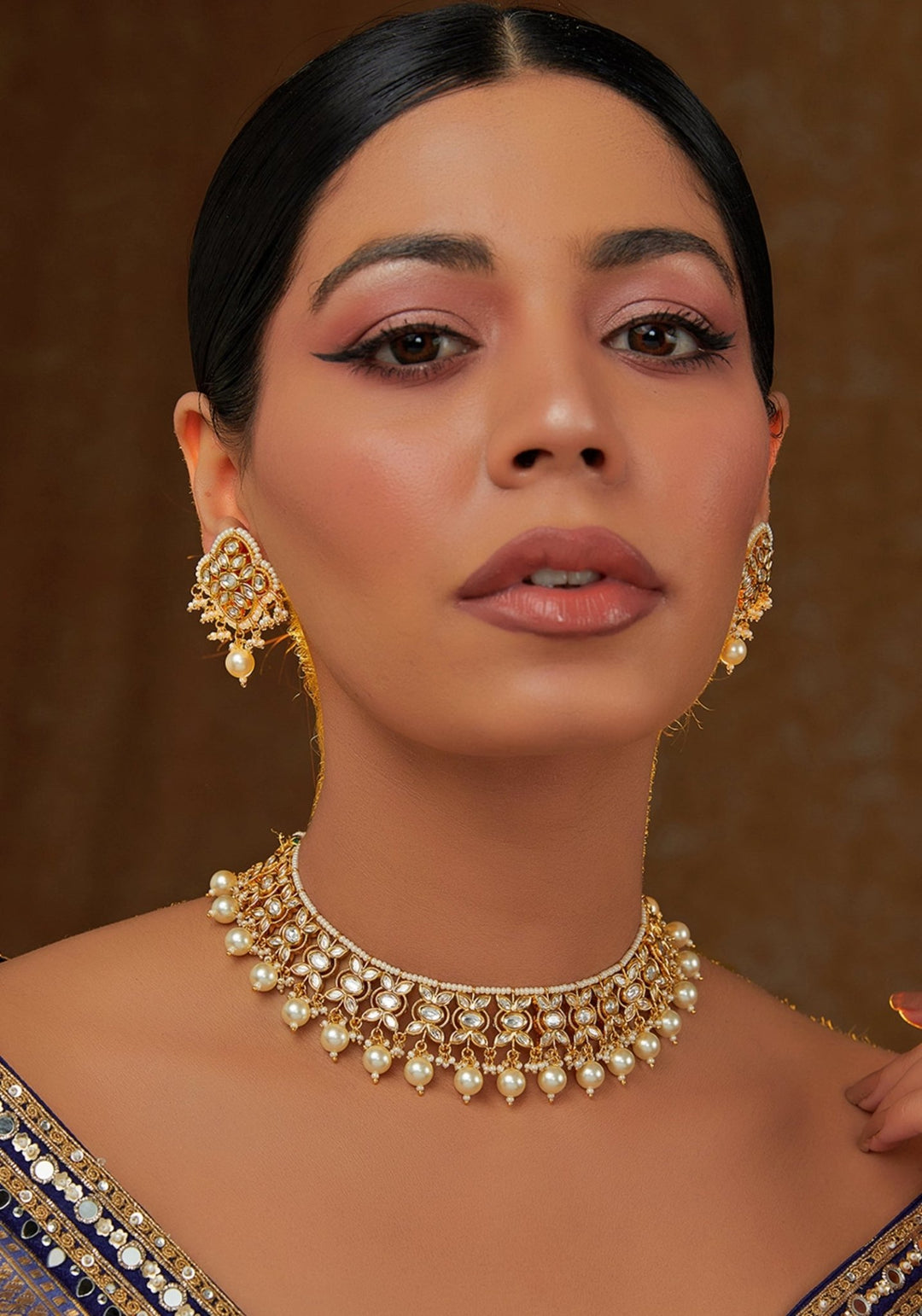 Kundan And Pearl Necklace Set Zevar by Geeta - Fabilicious Fashion