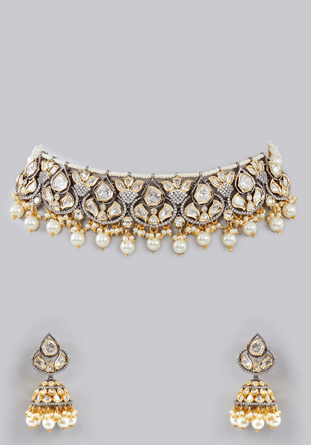 Kundan And Pearl Necklace Set Zevar by Geeta - Fabilicious Fashion