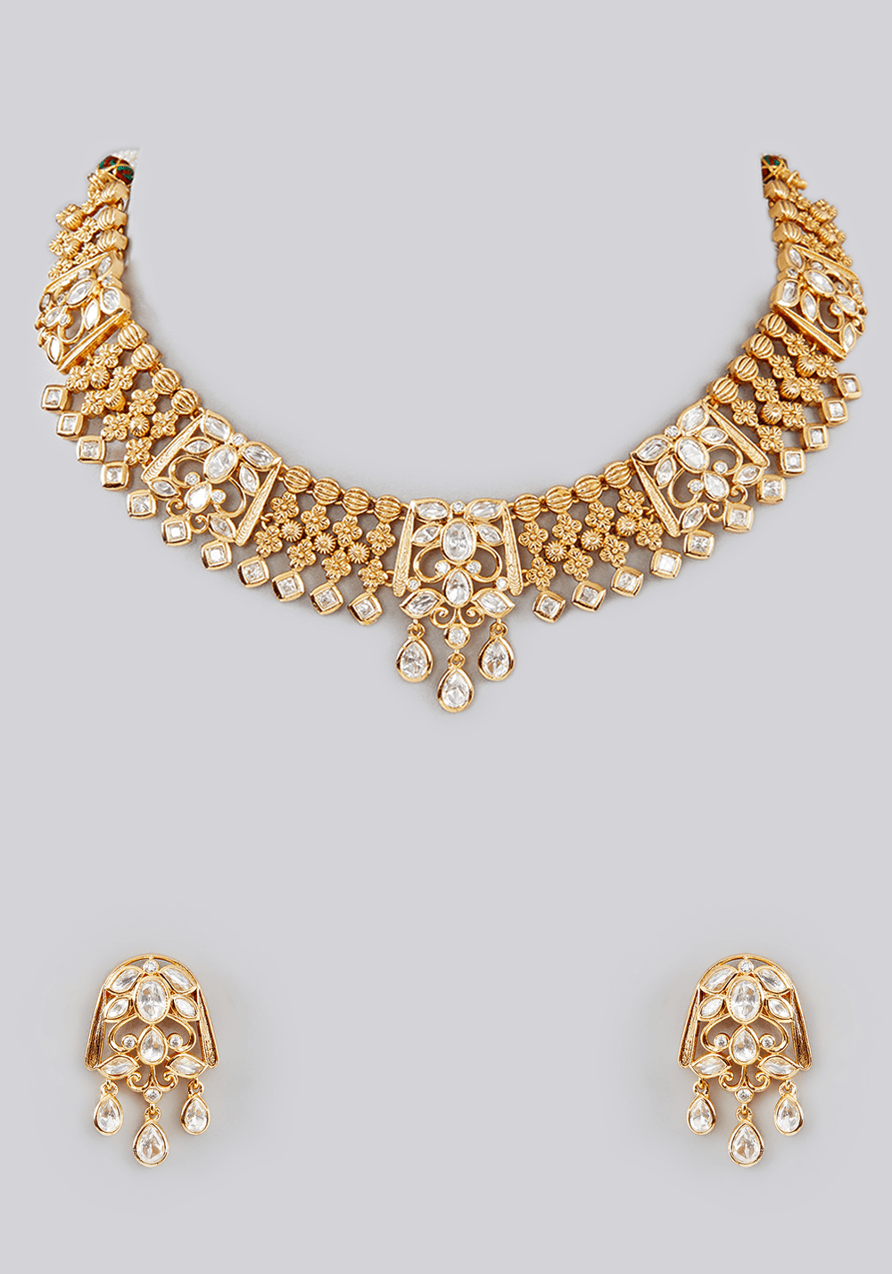 Kundan And Stone Necklace Set Zevar by Geeta - Fabilicious Fashion