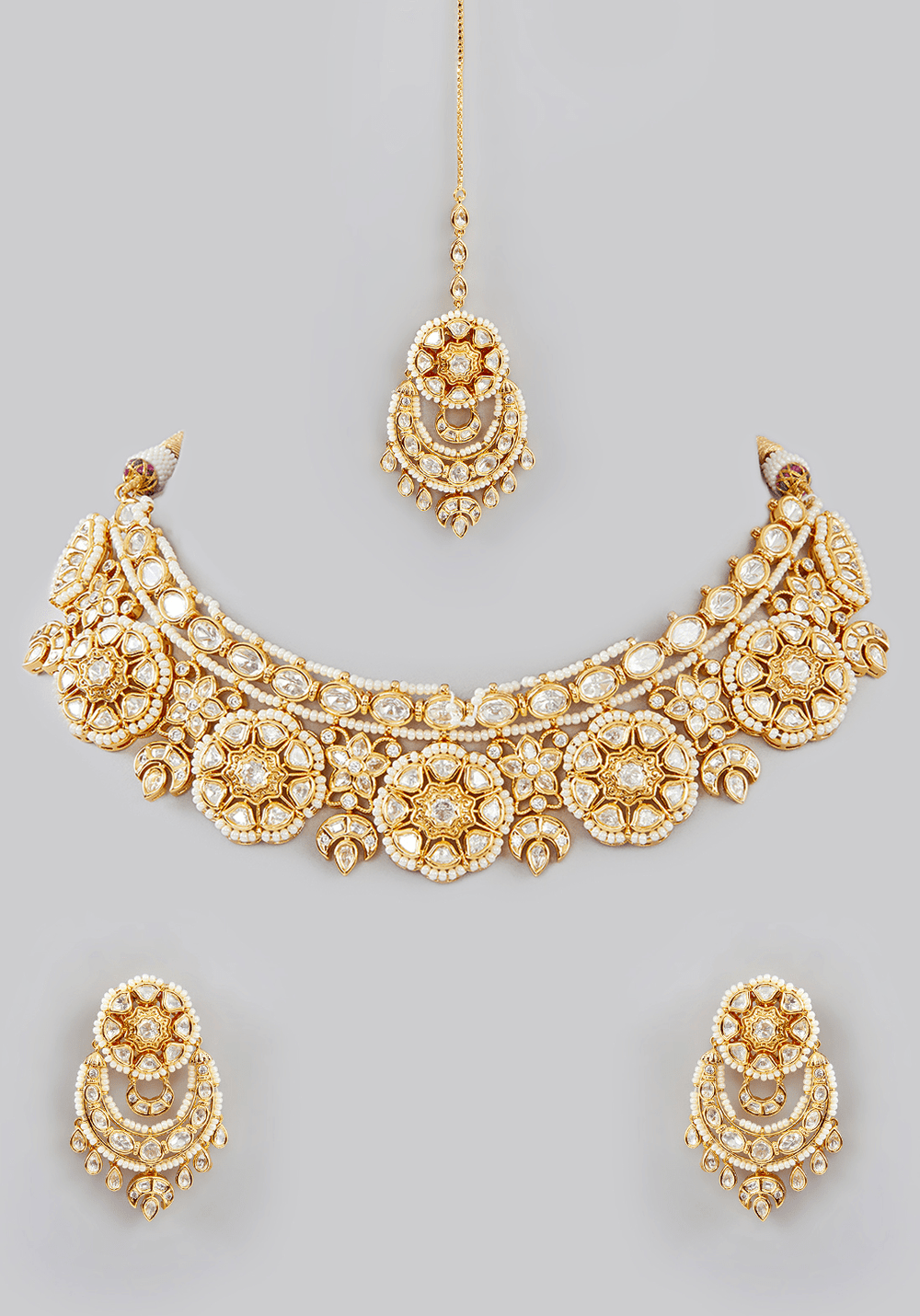 Kundan Chandbali Necklace Set Zevar by Geeta - Fabilicious Fashion
