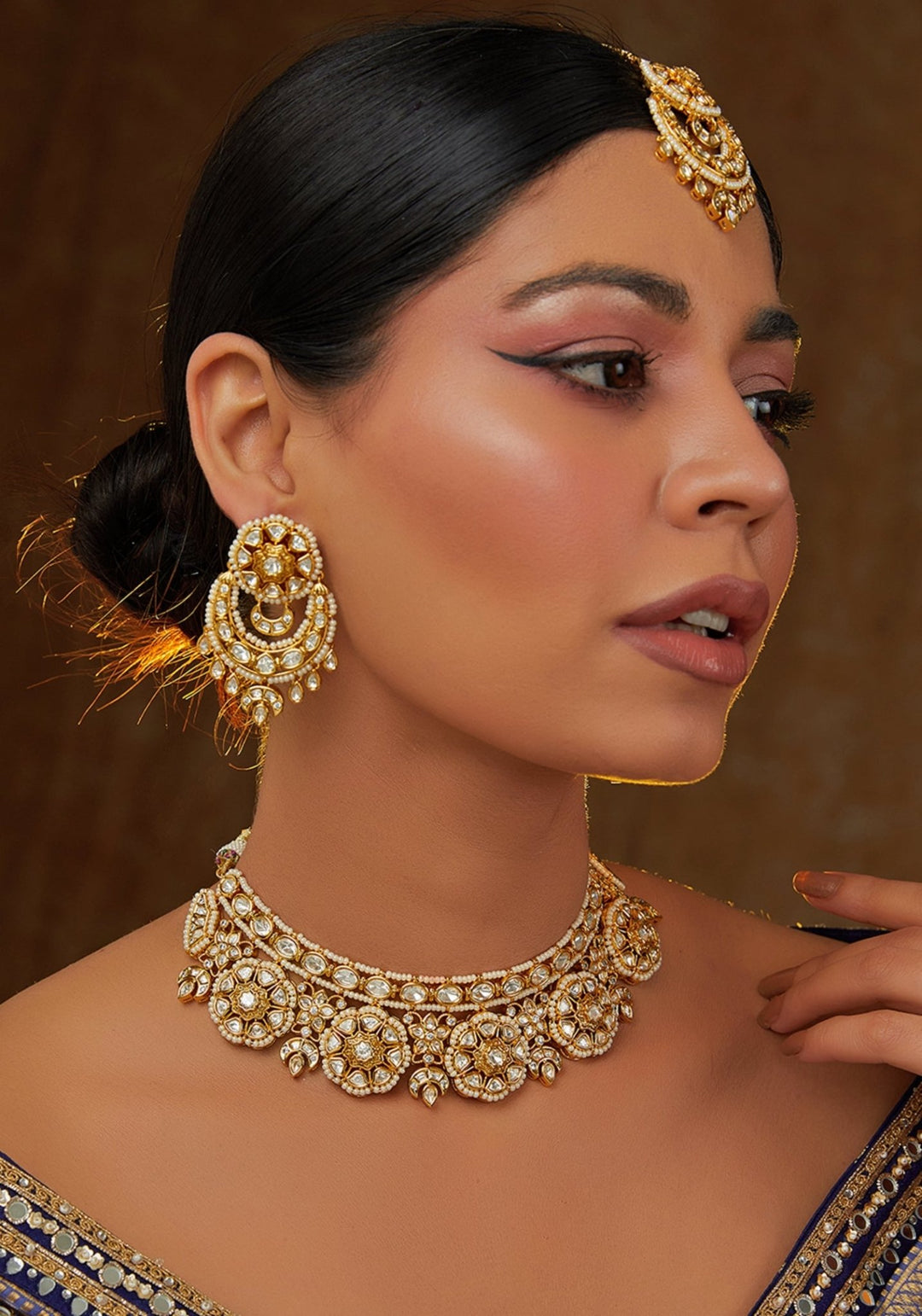 Kundan Chandbali Necklace Set Zevar by Geeta - Fabilicious Fashion