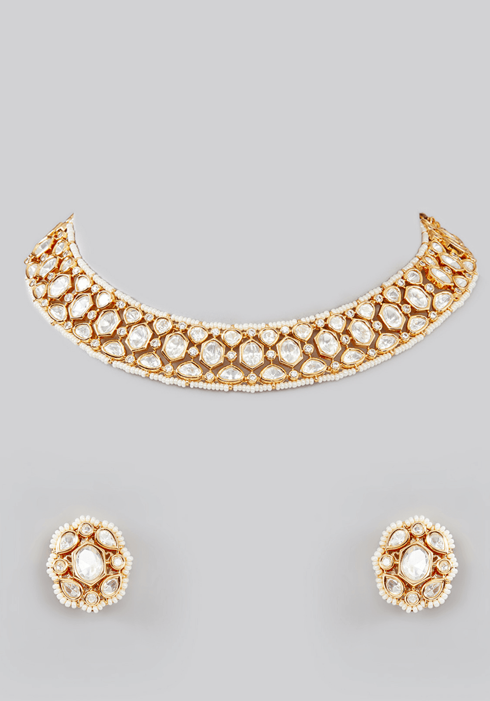 Kundan Choker Gold Plated Necklace Set Zevar by Geeta - Fabilicious Fashion