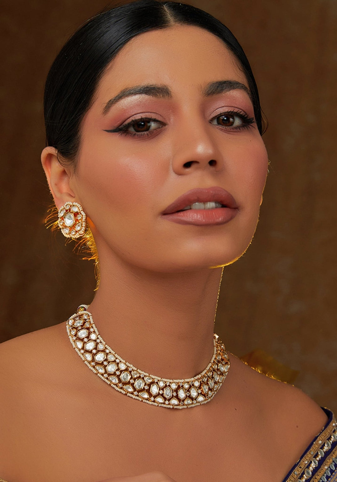 Kundan Choker Gold Plated Necklace Set Zevar by Geeta - Fabilicious Fashion