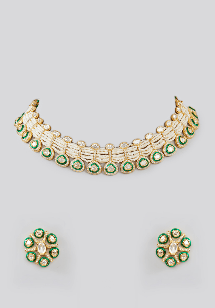 Kundan Choker Necklace Set Zevar by Geeta - Fabilicious Fashion