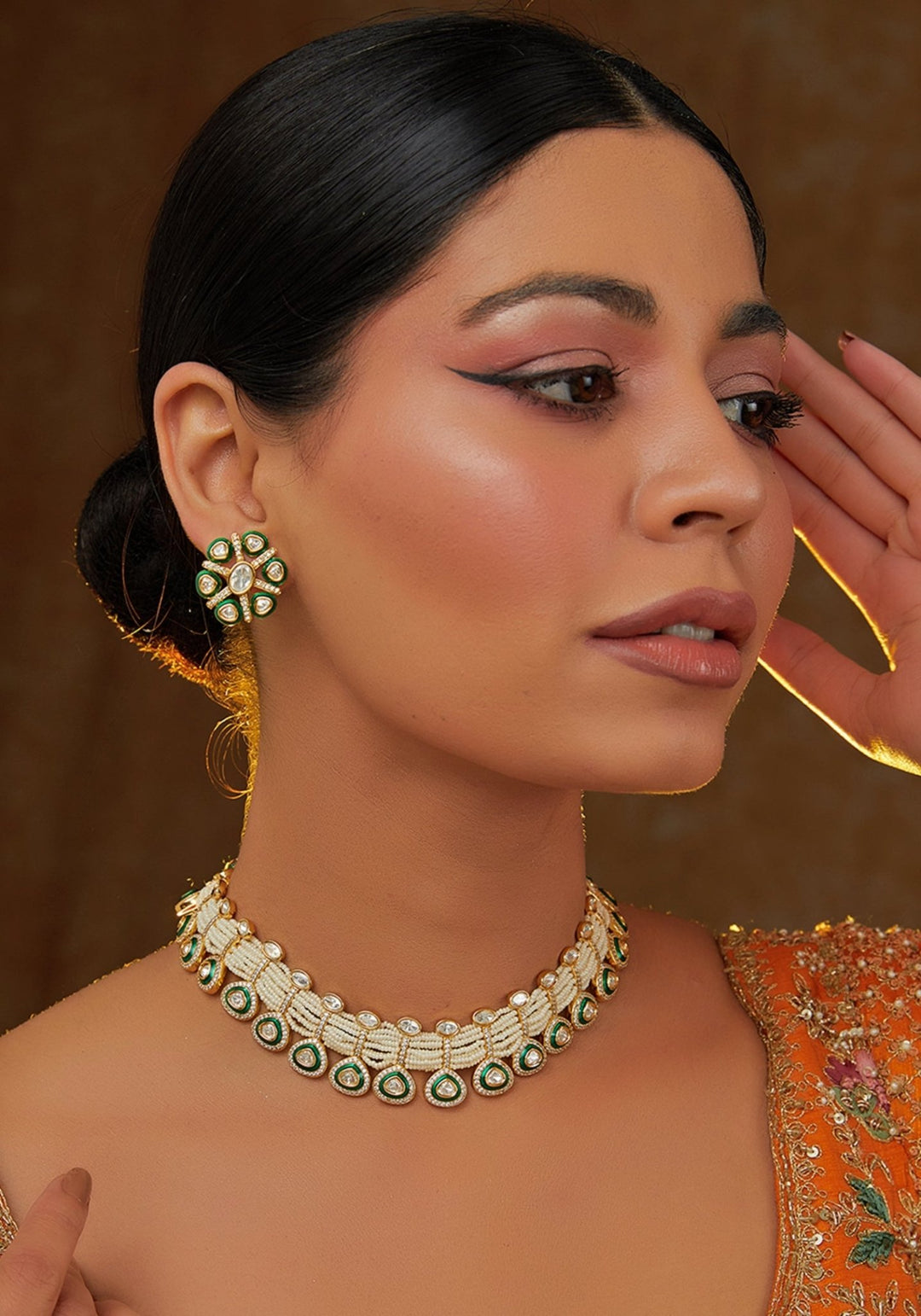 Kundan Choker Necklace Set Zevar by Geeta - Fabilicious Fashion