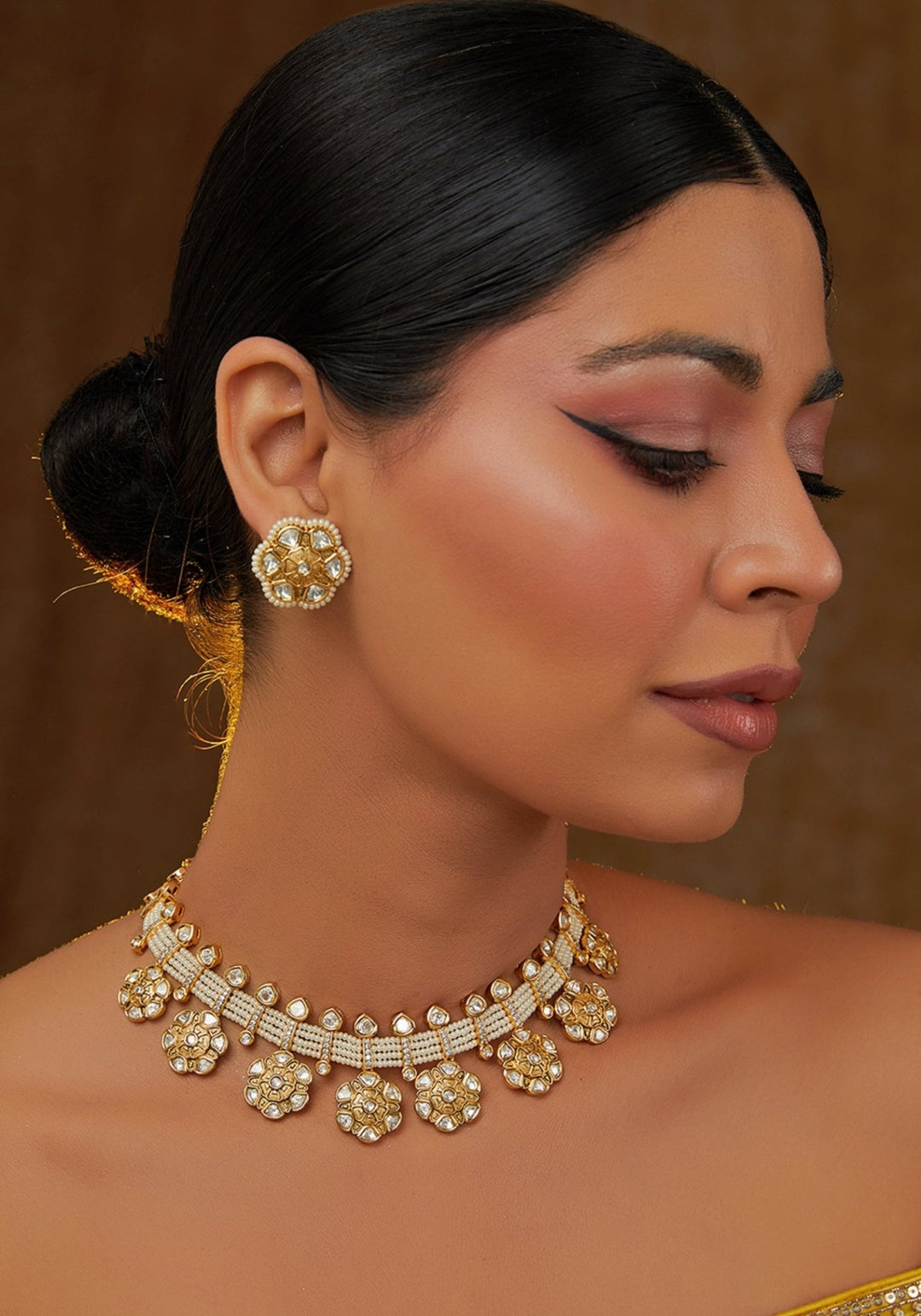 Kundan Gold Necklace Set Zevar by Geeta - Fabilicious Fashion
