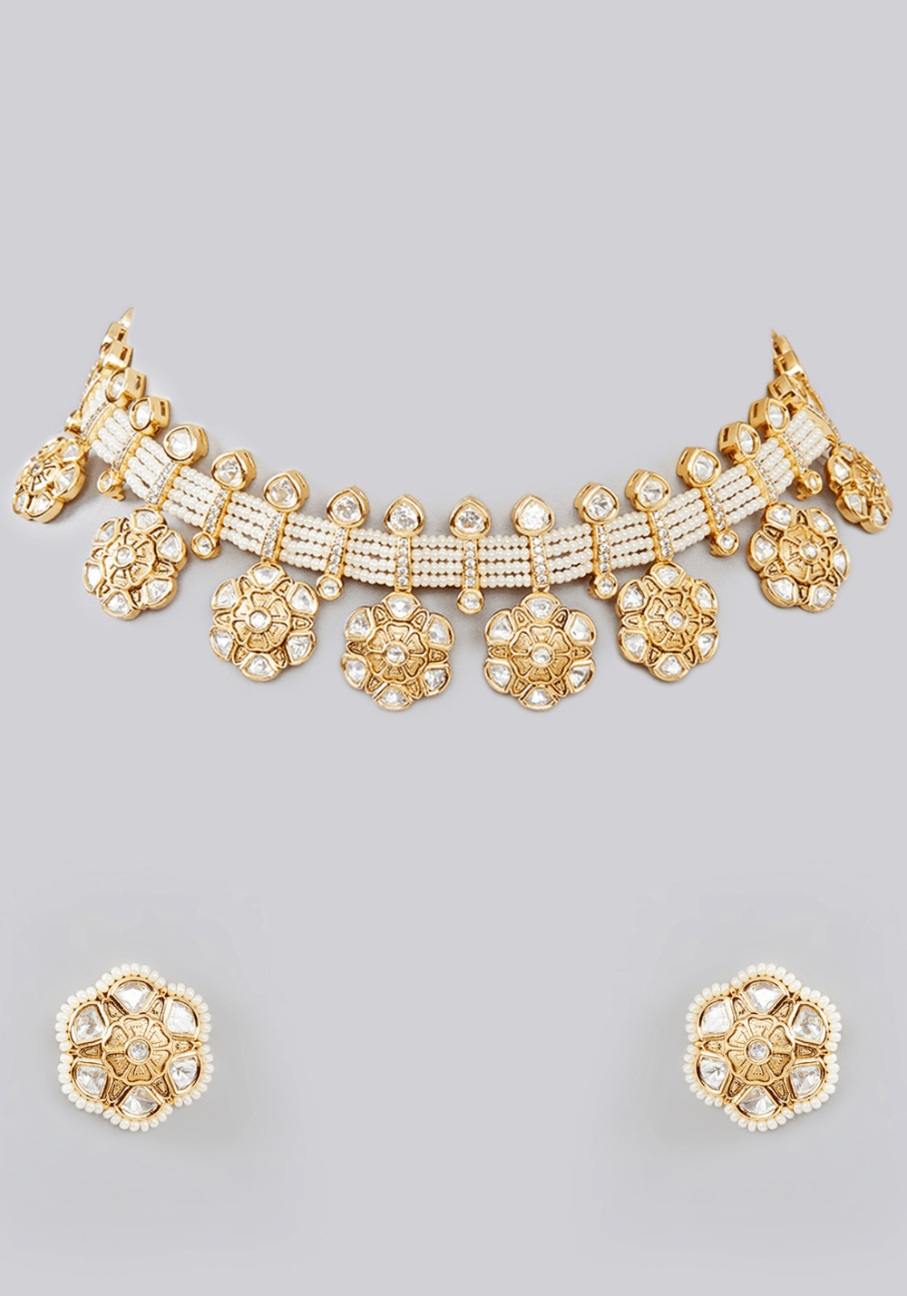 Kundan Gold Necklace Set Zevar by Geeta - Fabilicious Fashion