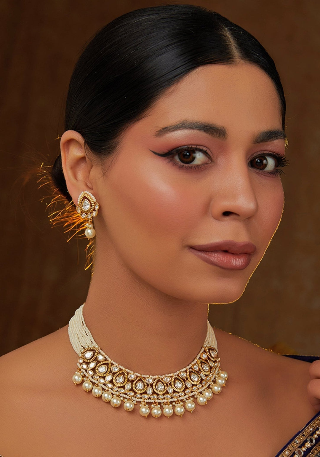 Kundan Gold Pearl Necklace Set Zevar by Geeta - Fabilicious Fashion