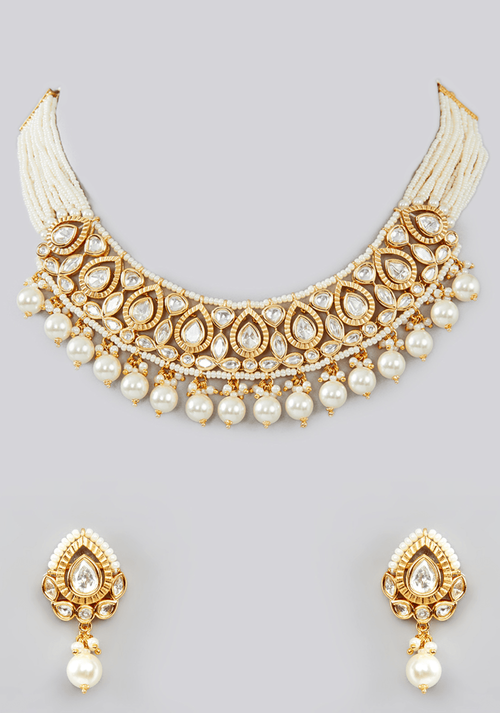 Kundan Gold Pearl Necklace Set Zevar by Geeta - Fabilicious Fashion