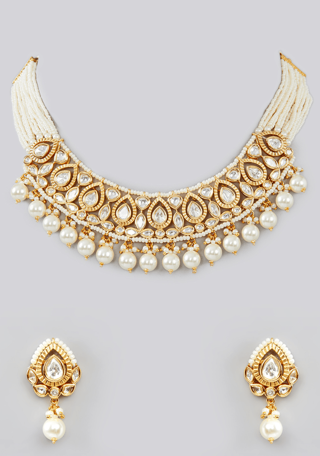 Kundan Gold Pearl Necklace Set Zevar by Geeta - Fabilicious Fashion