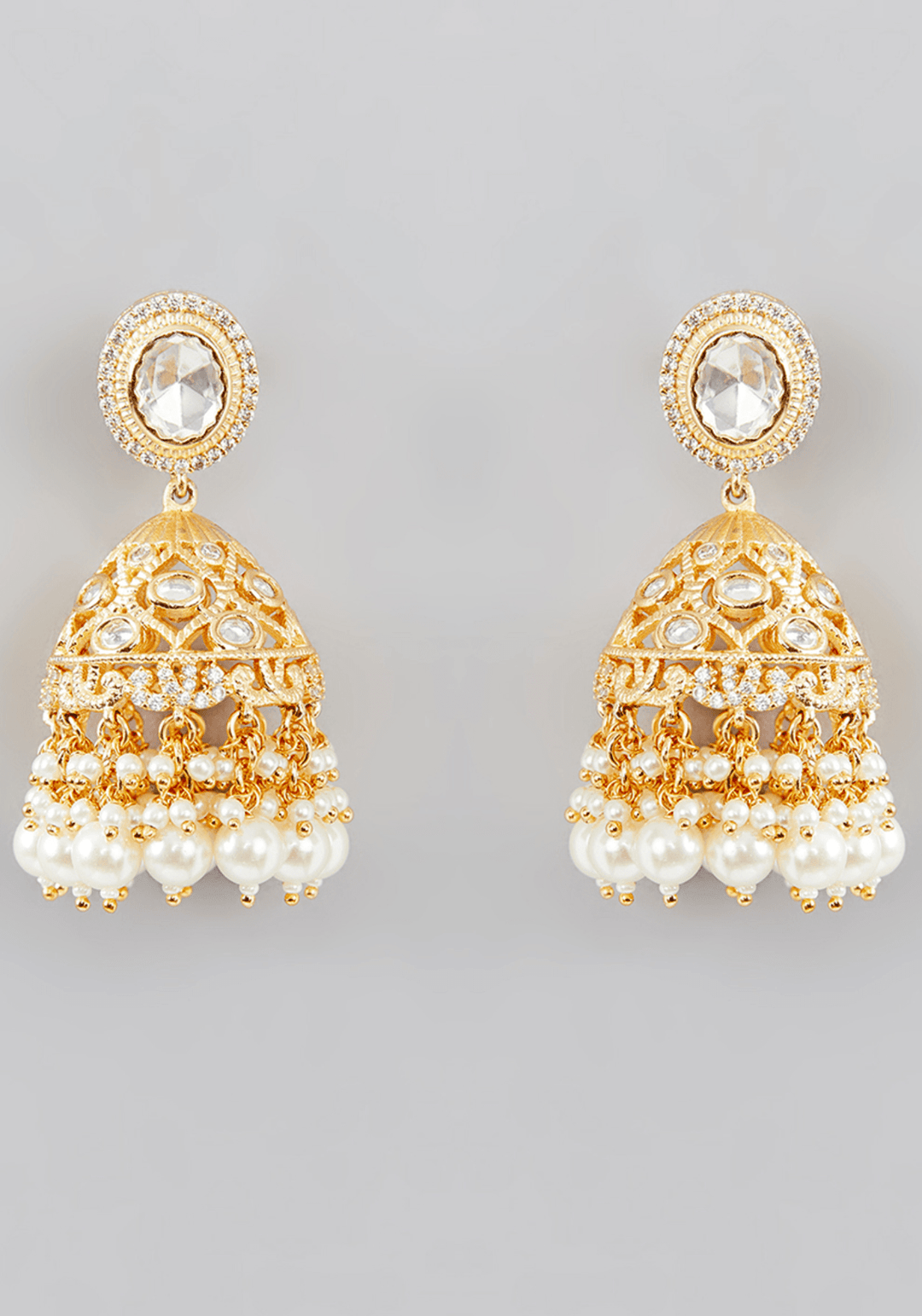 Kundan Gold Plated Necklace Set With Oval Motifs and Pearls Zevar by Geeta - Fabilicious Fashion