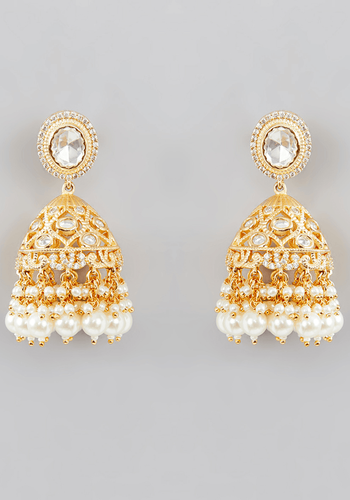 Kundan Gold Plated Necklace Set With Oval Motifs and Pearls Zevar by Geeta - Fabilicious Fashion