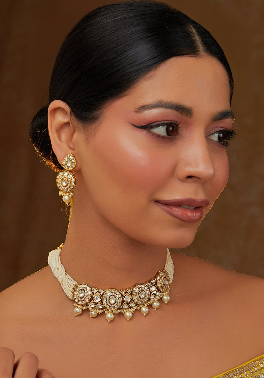 Kundan Gold Plated Necklace Set With Pearls Zevar by Geeta - Fabilicious Fashion