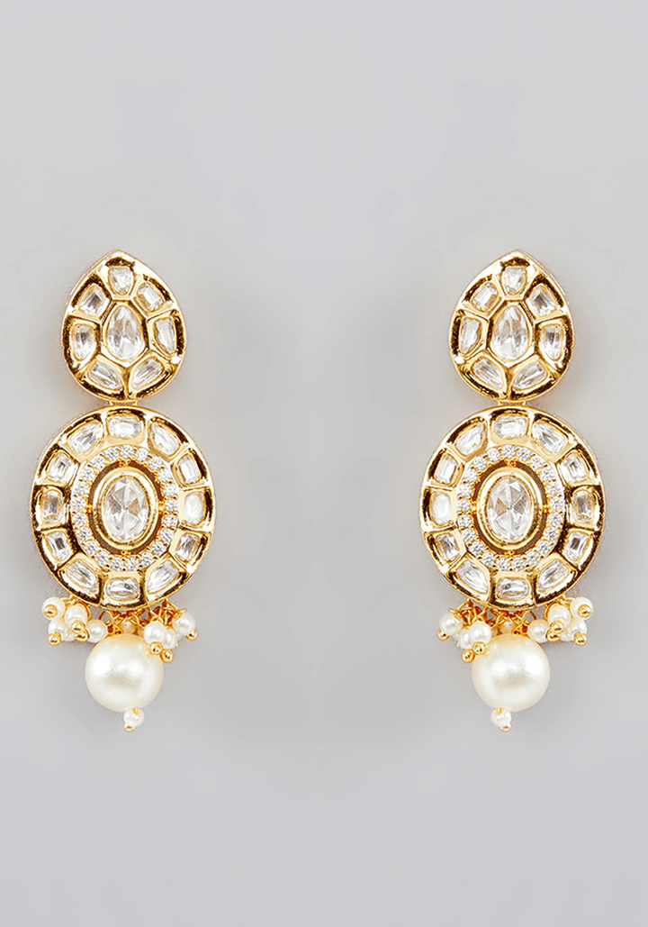 Kundan Gold Plated Necklace Set With Pearls Zevar by Geeta - Fabilicious Fashion