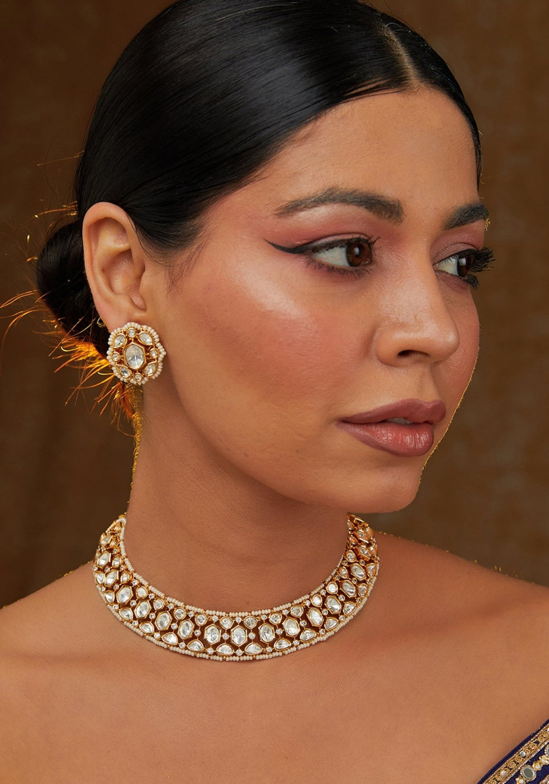 Kundan Gold Plated Necklace Set Zevar by Geeta - Fabilicious Fashion