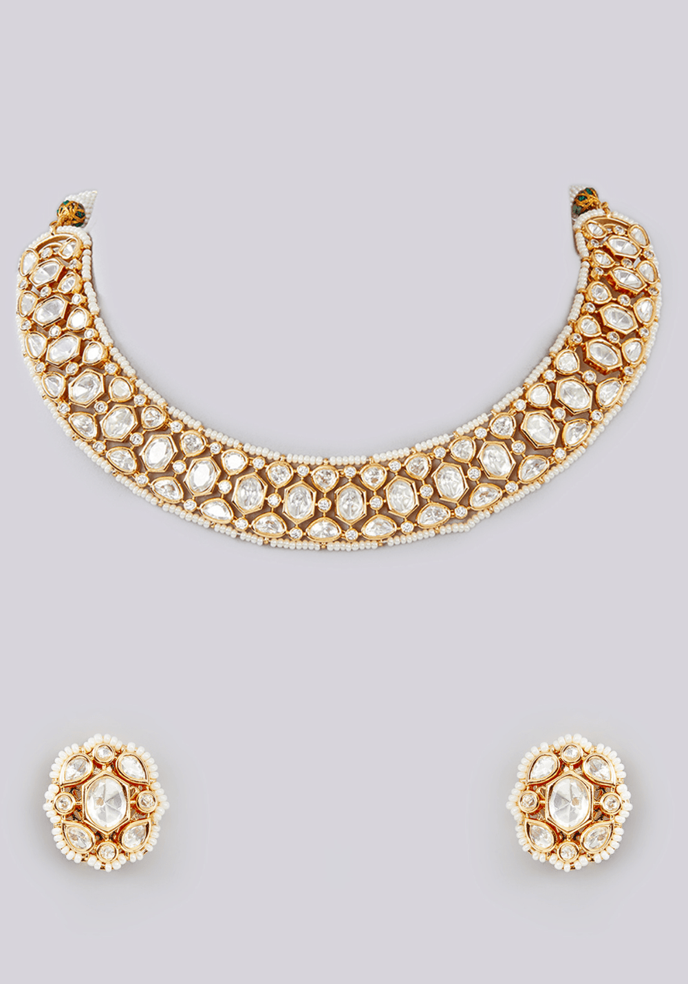 Kundan Gold Plated Necklace Set Zevar by Geeta - Fabilicious Fashion