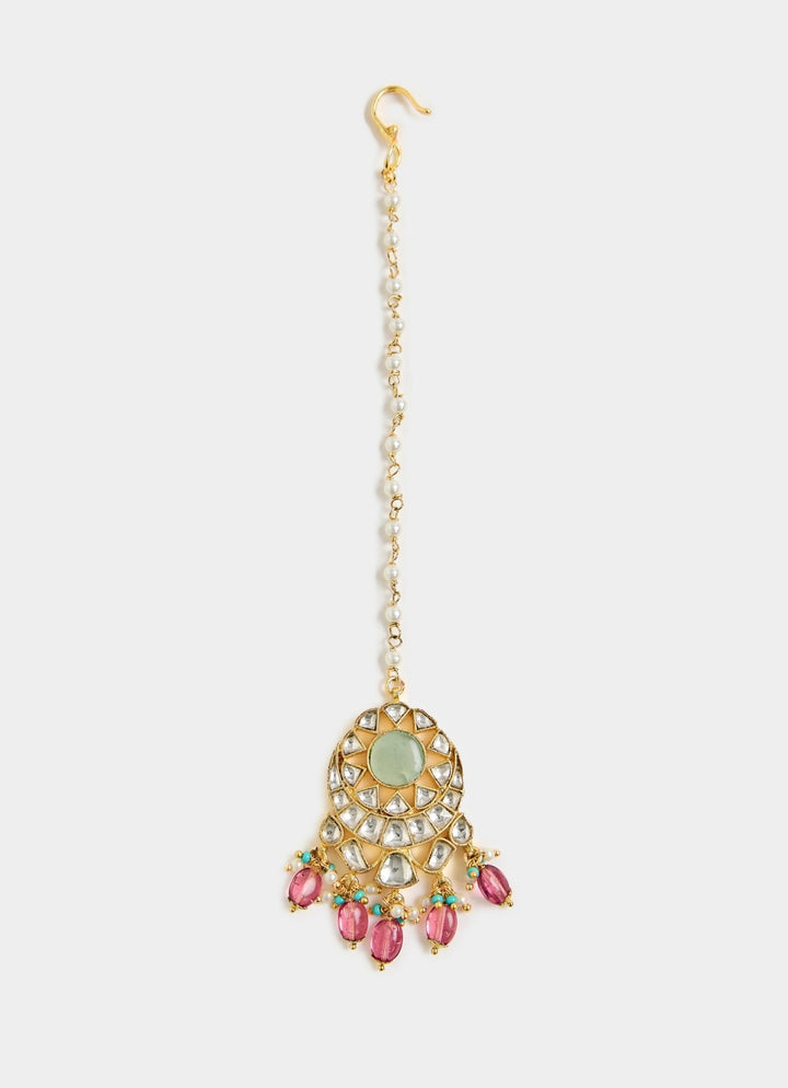 Kundan Green And Pink Beaded Bridal Choker Set Vivinia By Vidhi Mehra - Fabilicious Fashion