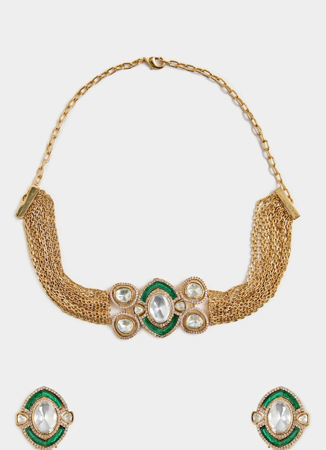 Kundan Green And White Choker Necklace Set Vivinia By Vidhi Mehra - Fabilicious Fashion