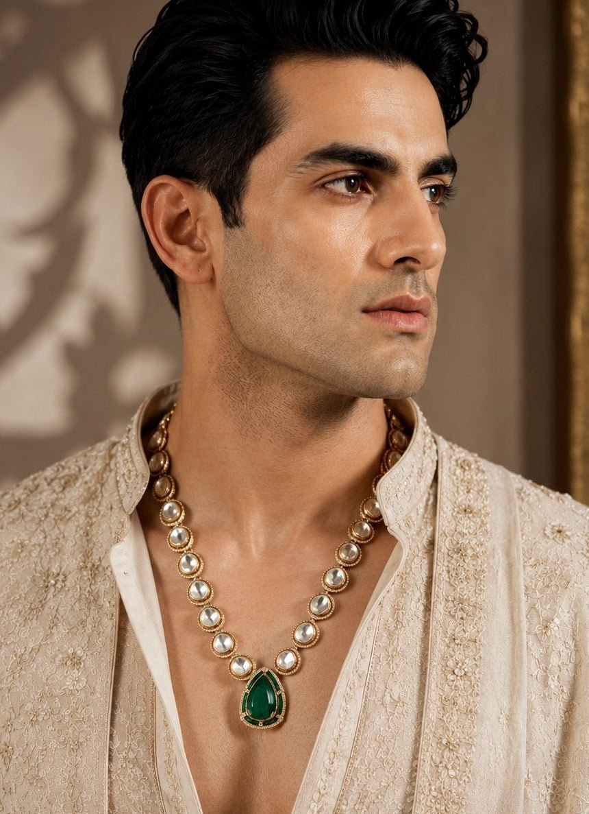 Vivinia By Vidhi Mehra Kundan Green Drop Pendant NecklaceFabilicious Fashion