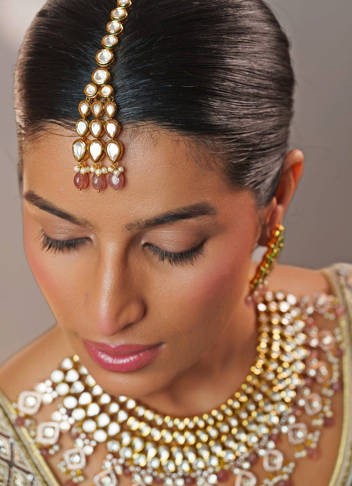 Kundan Jadau And Pearl Gold Necklace Set Zevar by Geeta - Fabilicious Fashion
